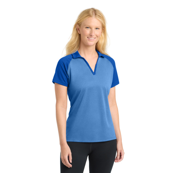 Sport Tek Ladies PosiCharge ® RacerMesh ® Raglan Heather Block Polo LST641 Ladies PosiCharge ® RacerMesh ® Raglan Heather Block Polo Thumbnail
